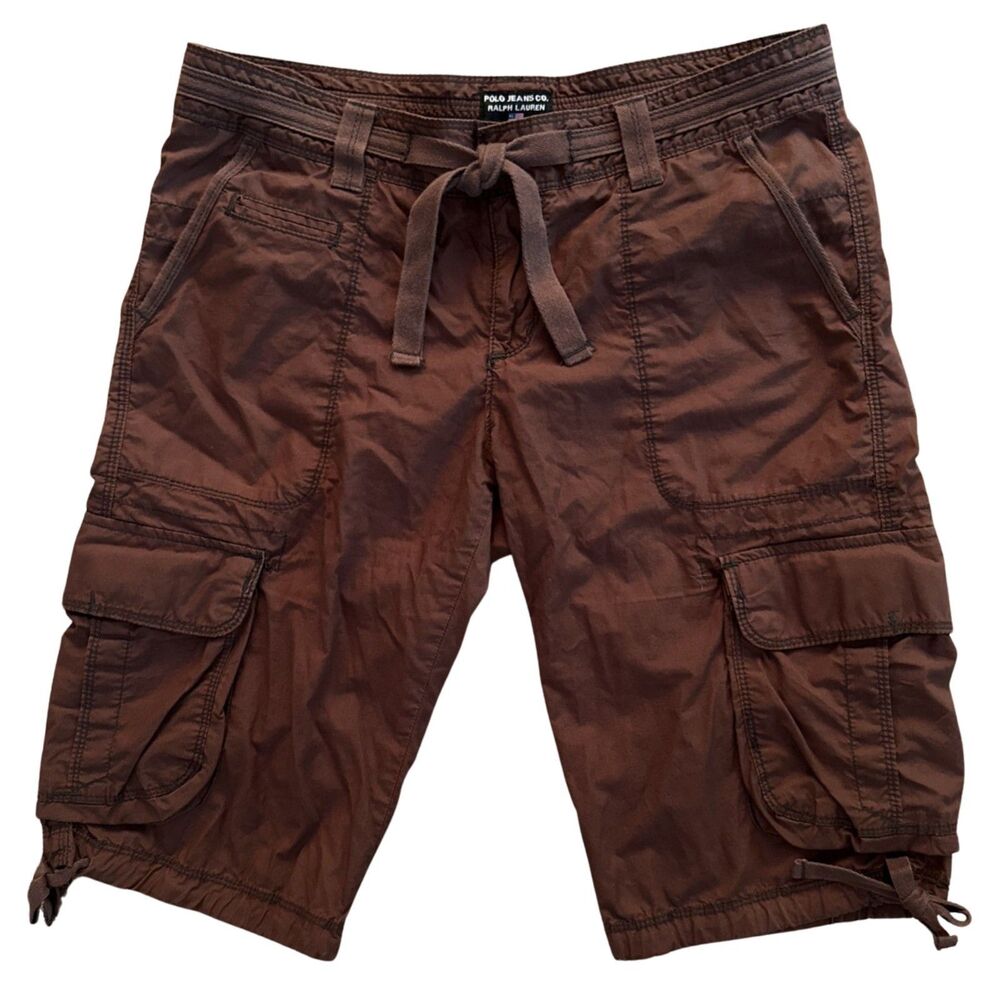 Y2k Polo Jeans Ralph Lauren Cargo Shorts Size M Brown Cotton 12" Inseam Gorpcore